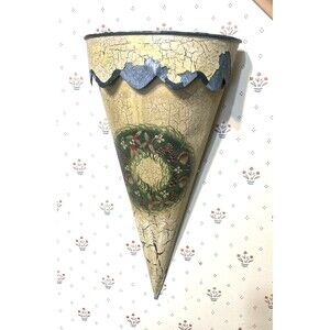 Vintage Metal Wall Pocket Christmas Decor Hand Painted Chippy Shabby